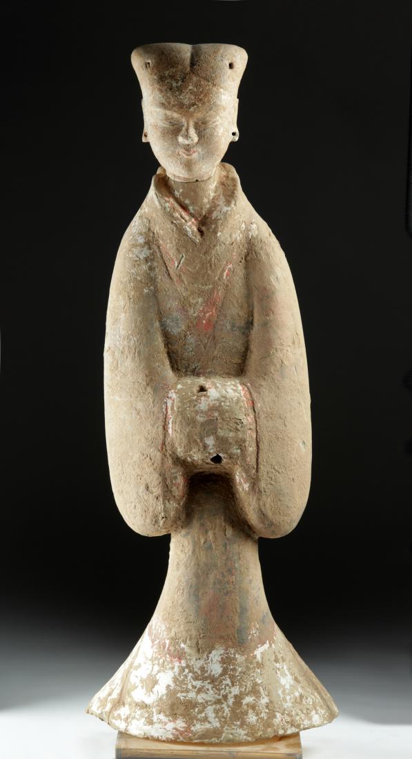Tall Chinese Han Dynasty Polychrome Tomb Attendant (1 of 4)