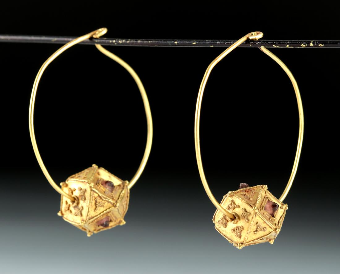 Roman / Byzantine 22K+ Gold & Garnet Earrings 10.4 g (1 of 3)