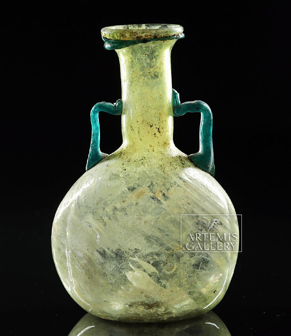 Roman Glass Flask w/ Blue-Green Trail Handles & Rim (1 of 7)