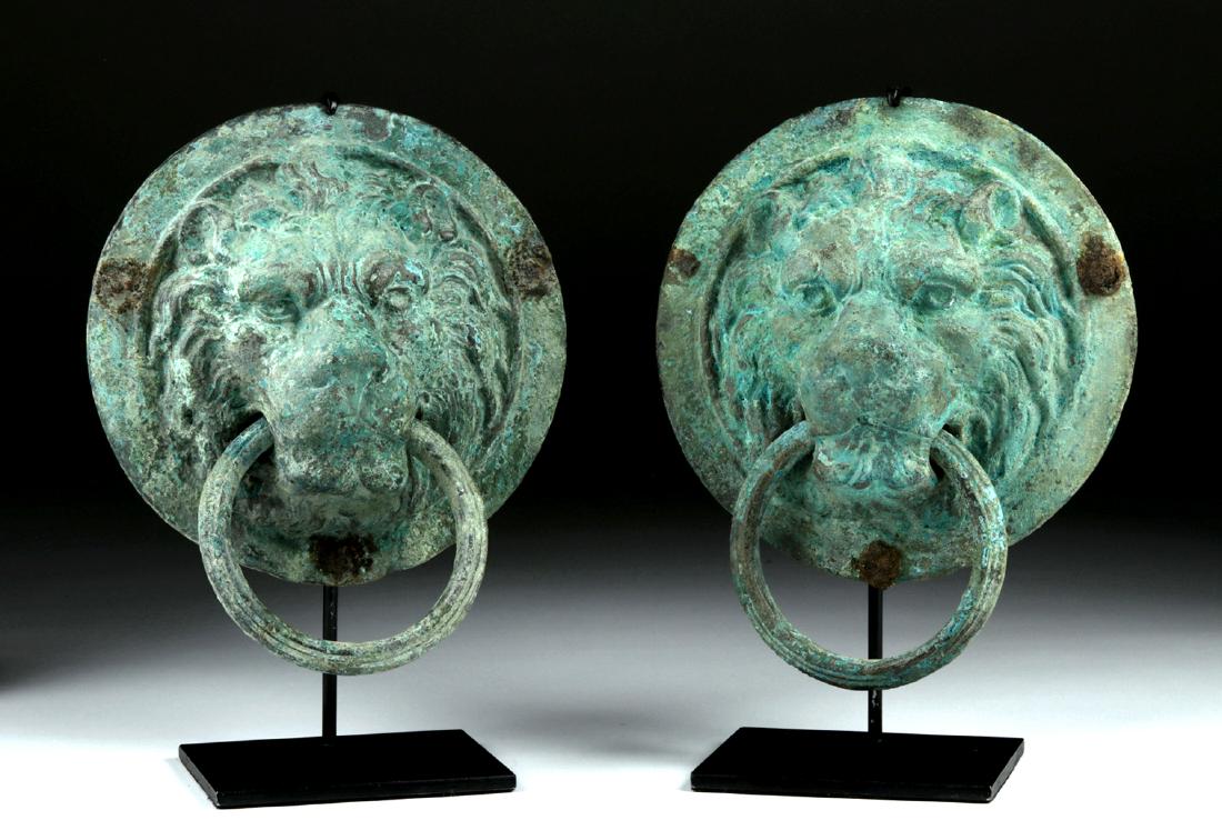 Pair of Matched Roman Bronze & Iron Lion Handles (1 of 6)