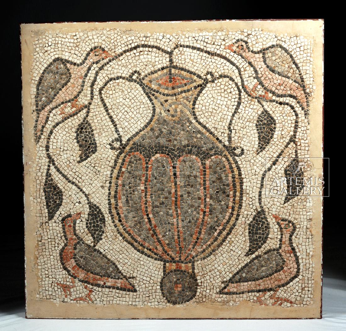 Roman / Byzantine Mosaic - Birds, Vessel, & Leafy Vines (1 of 4)