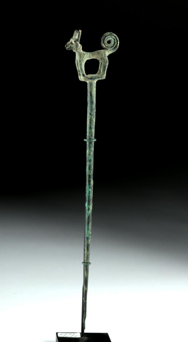 Incredible Roman Bronze Pin with Dog Finial (1 of 4)