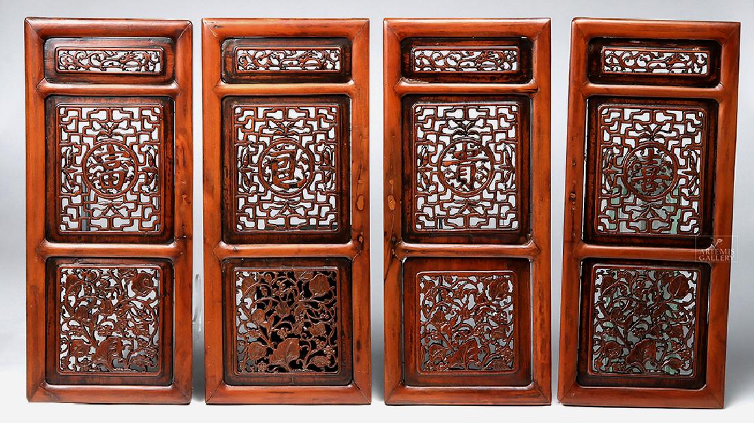 19th C. Chinese Wood Windows - Set of 4 (1 of 3)
