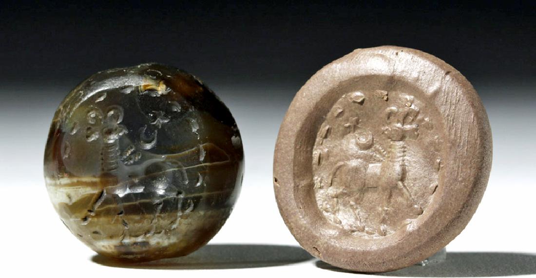 Large Sassanian Stone Seal Bead w/ Ibex (1 of 3)