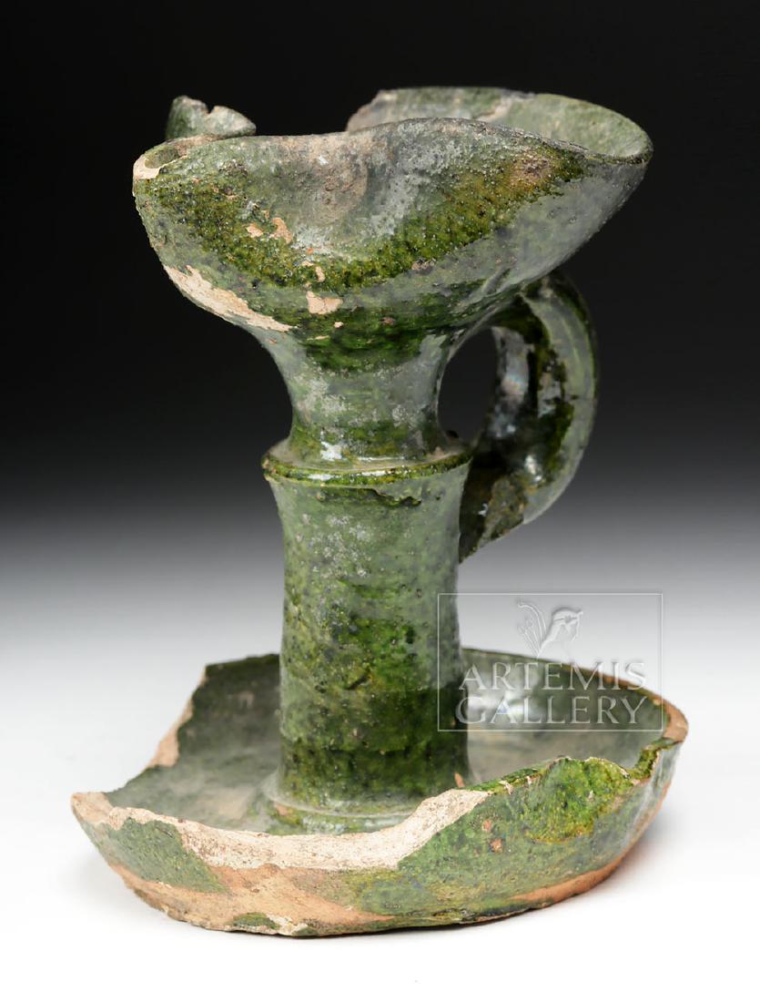 Islamic Pottery Green-Glazed Pedestal Oil Lamp (1 of 6)