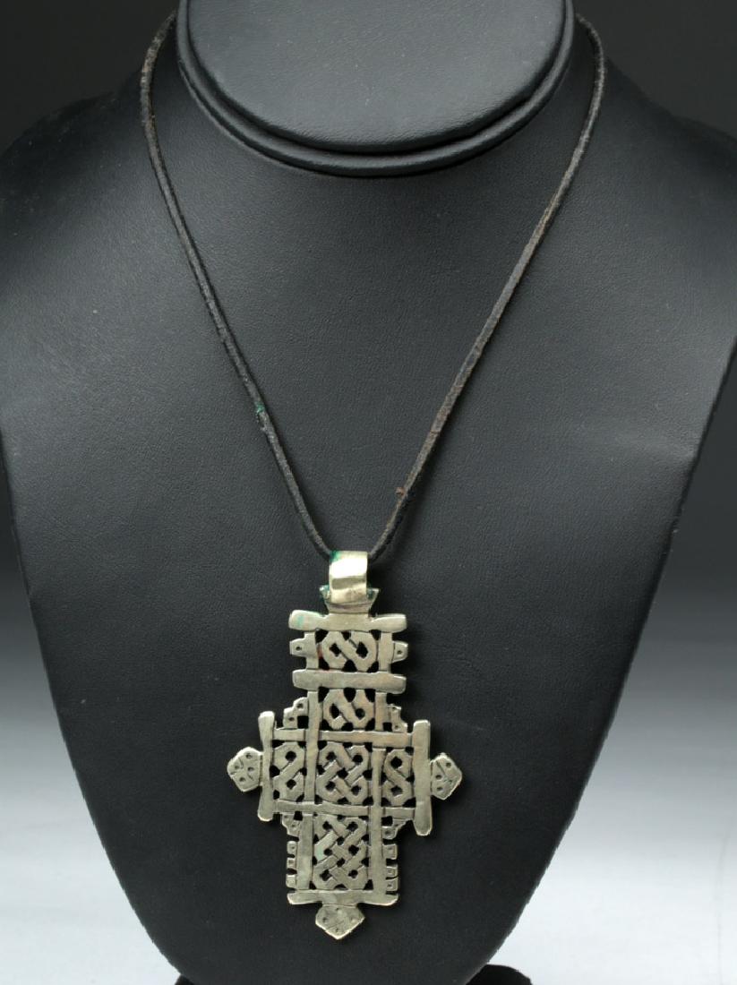 20th C. Ethiopian Coptic Steel Cross w/ Necklace Cord (1 of 4)