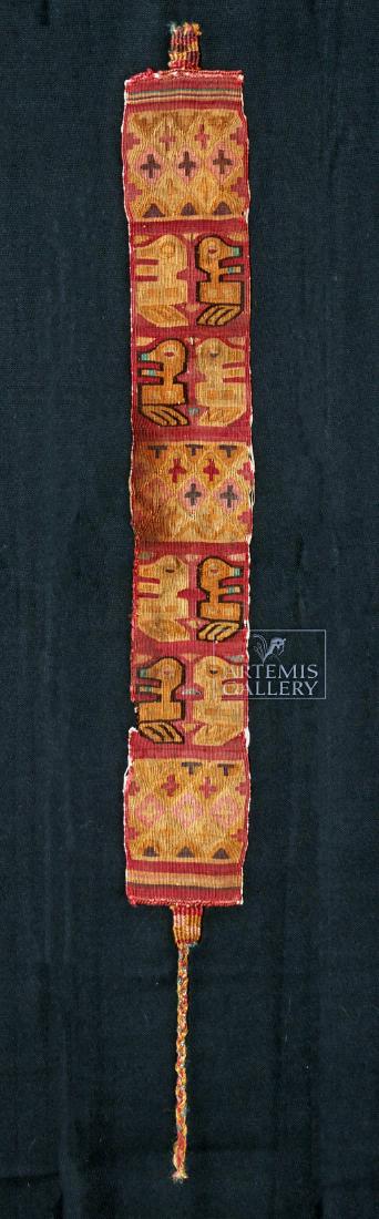 Huari Polychrome Textile Headband Fragment w/ Birds (1 of 3)