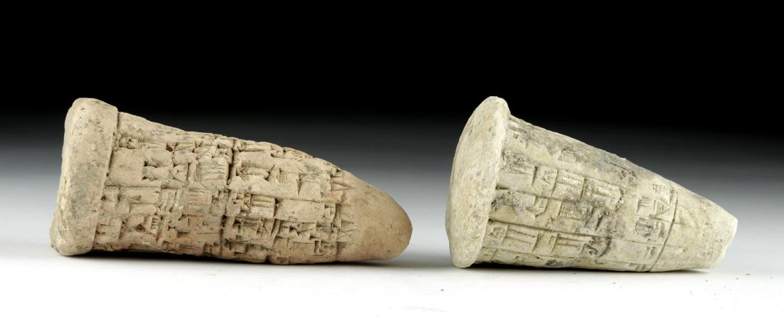Lot of 2 Translated Sumerian Clay Foundation Cones (1 of 4)