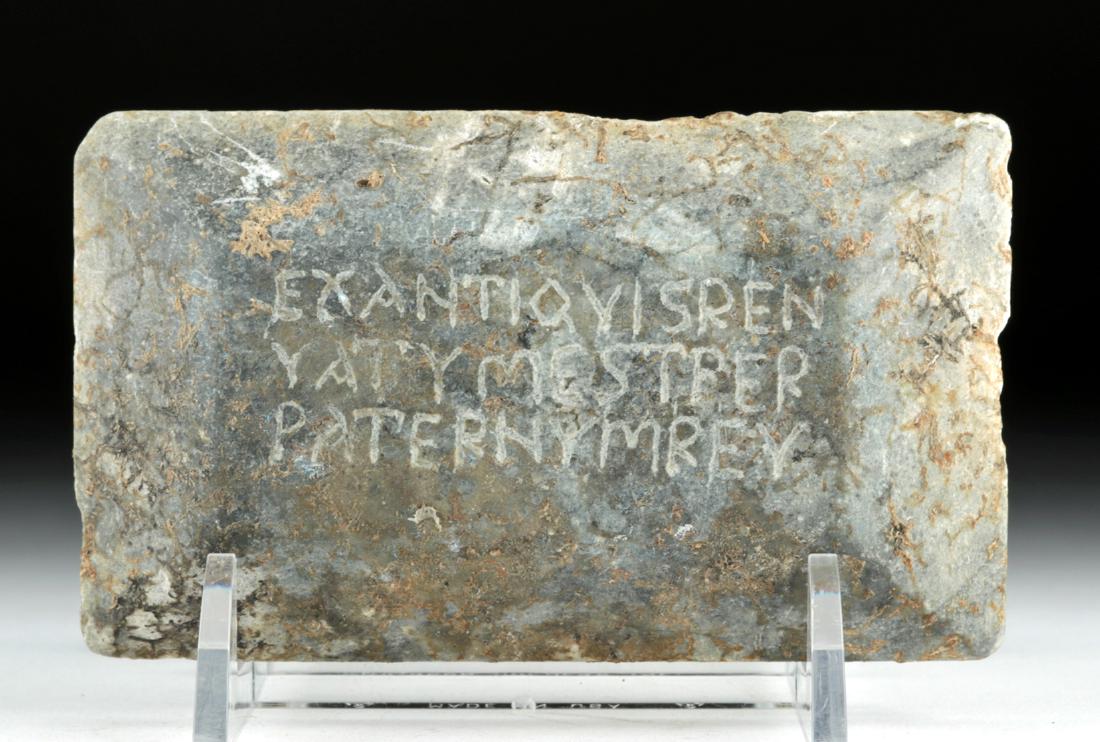 Roman Grey Marble Plaque w/ Latin Inscription (1 of 4)