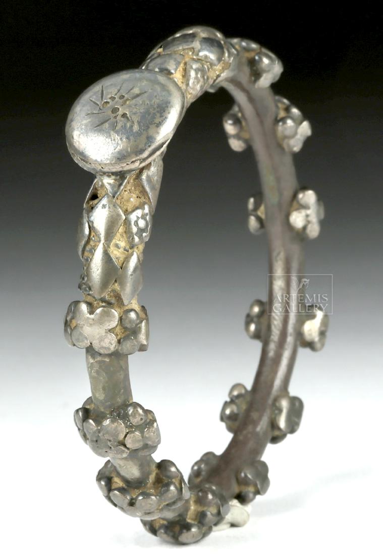 12th C. Indo-Persian Islamic Silver Bracelet, 131.9 g (1 of 4)
