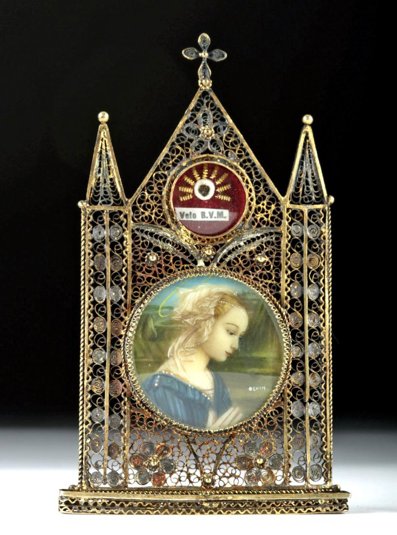 19th C. European Brass Reliquary - Veil of Virgin Mary (1 of 5)
