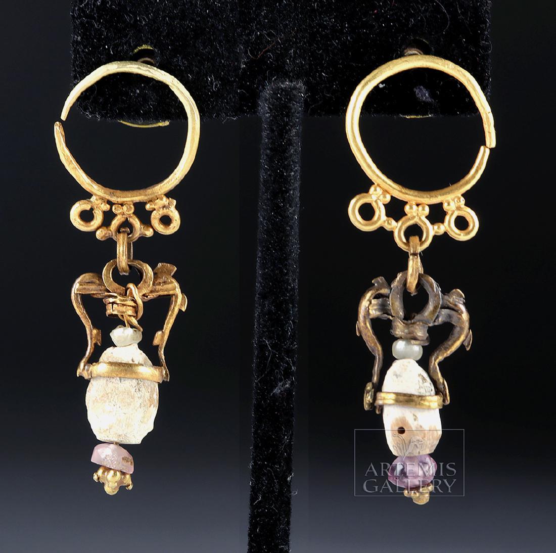 Roman 20K Gold, Stone, & Glass Earrings - Amphoras (1 of 3)