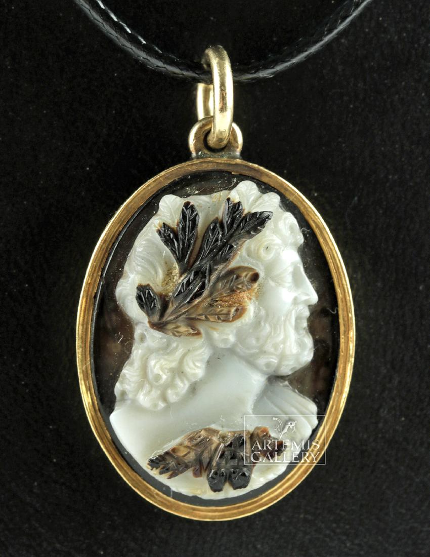 19th C. Victorian 18K Gold and Sardonyx Cameo Pendant (1 of 3)