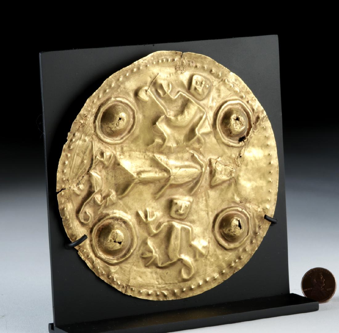 Large Quimbaya 22K+ Gold Repousse Disc - Monkeys & Fish (1 of 3)