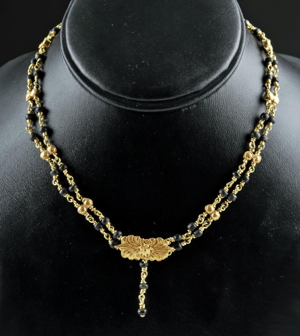 Roman 22K Gold / Black Stone Beaded Necklace (1 of 4)