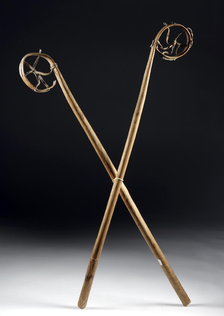 Early 20th C. Ojibwe Wood / Leather Lacrosse Sticks