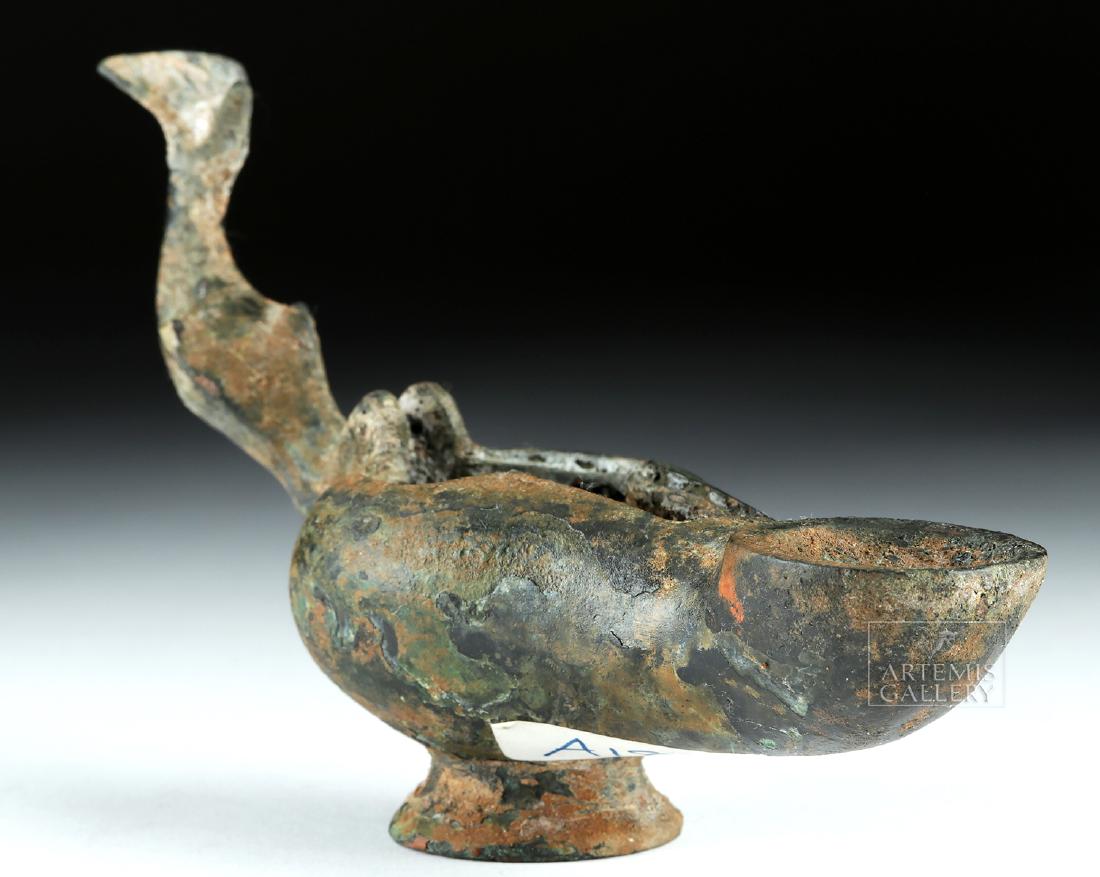 Roman Holy Land Bronze Oil Lamp w/ Dolphin Handle (1 of 6)