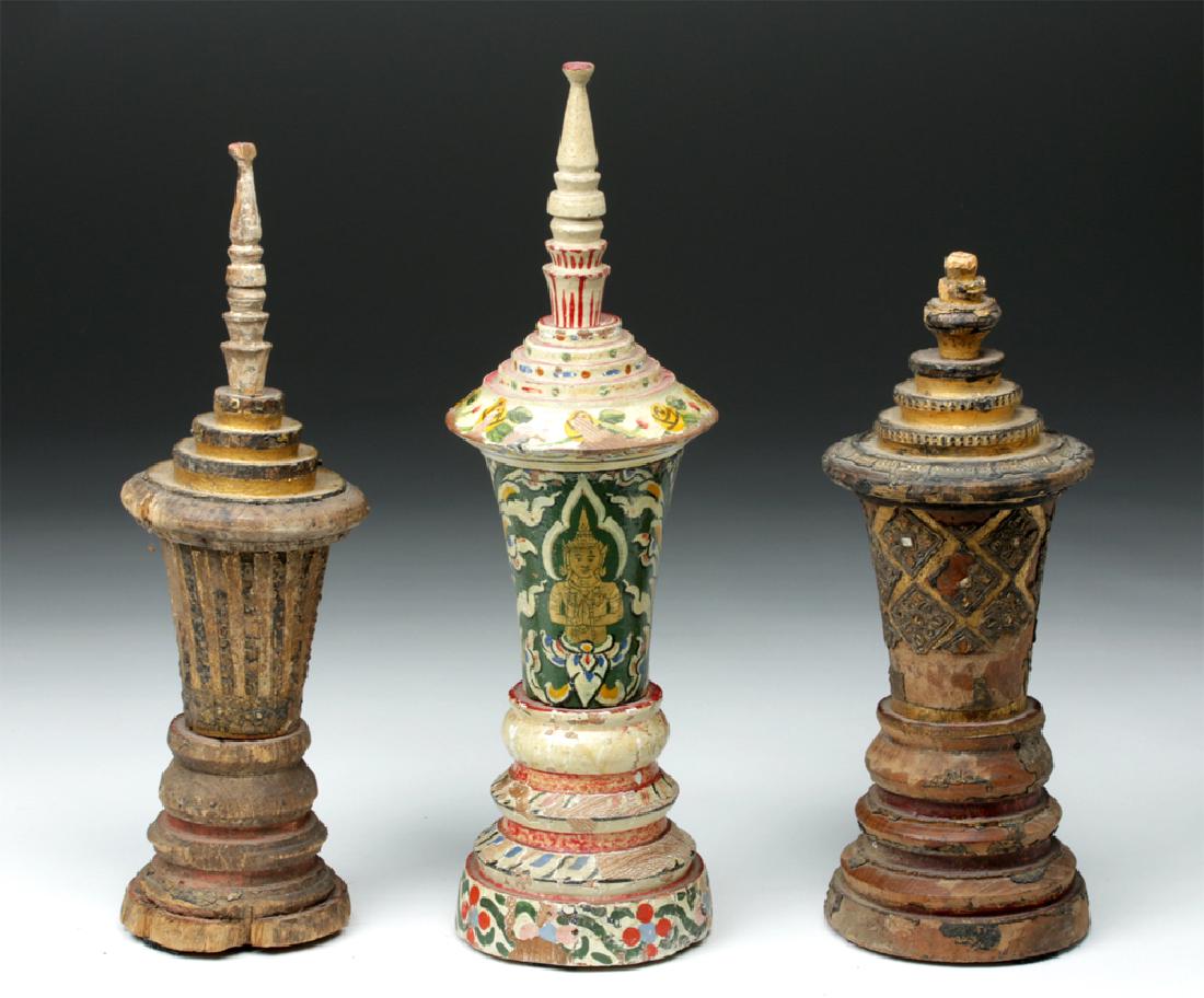 20th C. Laotian Decorated Wood Offering Vessels (3) (1 of 6)