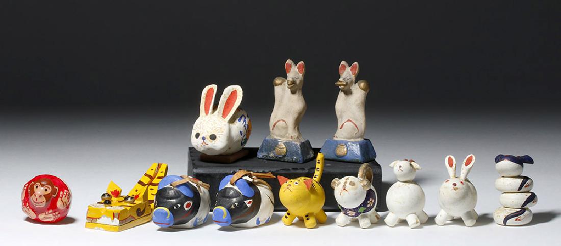 Collection of 12 Small Japanese Animals (Hariko Dolls) (1 of 6)