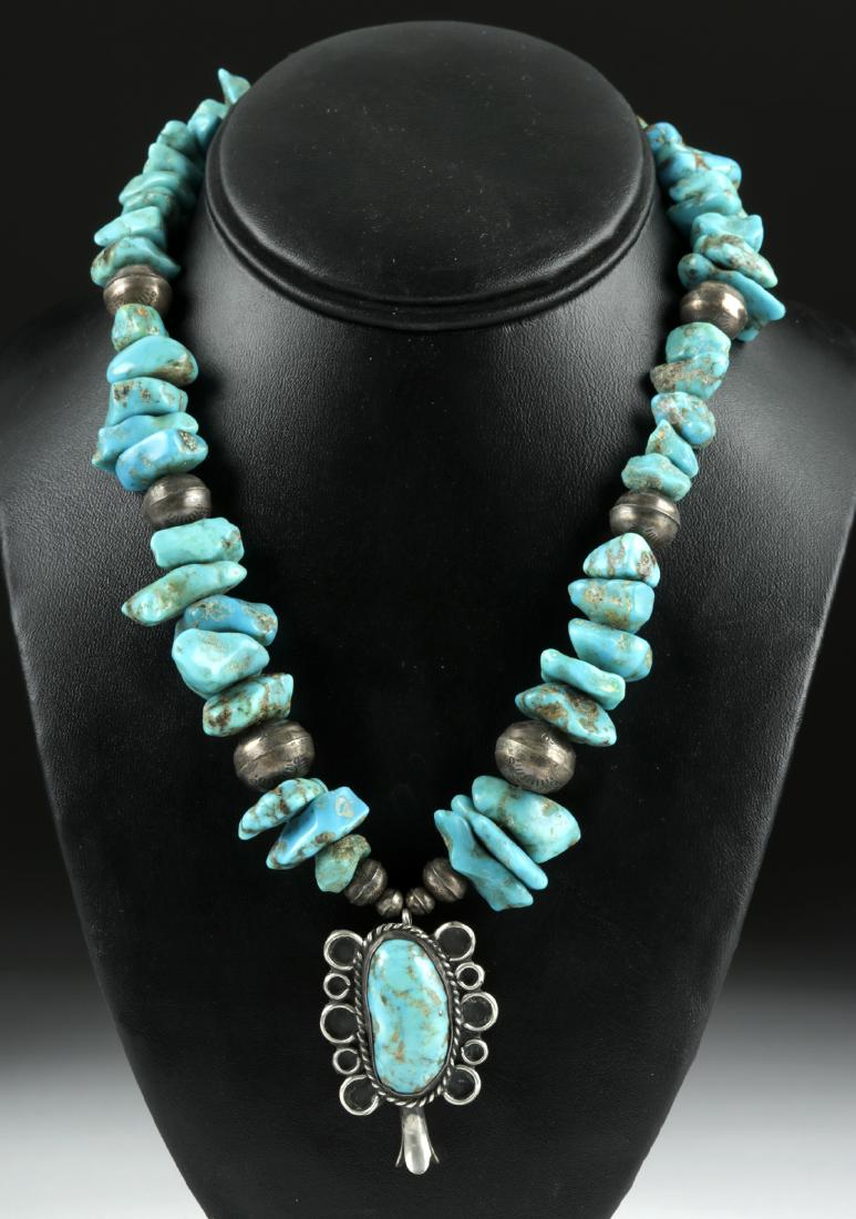 20th C. Navajo Turquoise & Silver Squash Necklace (1 of 6)