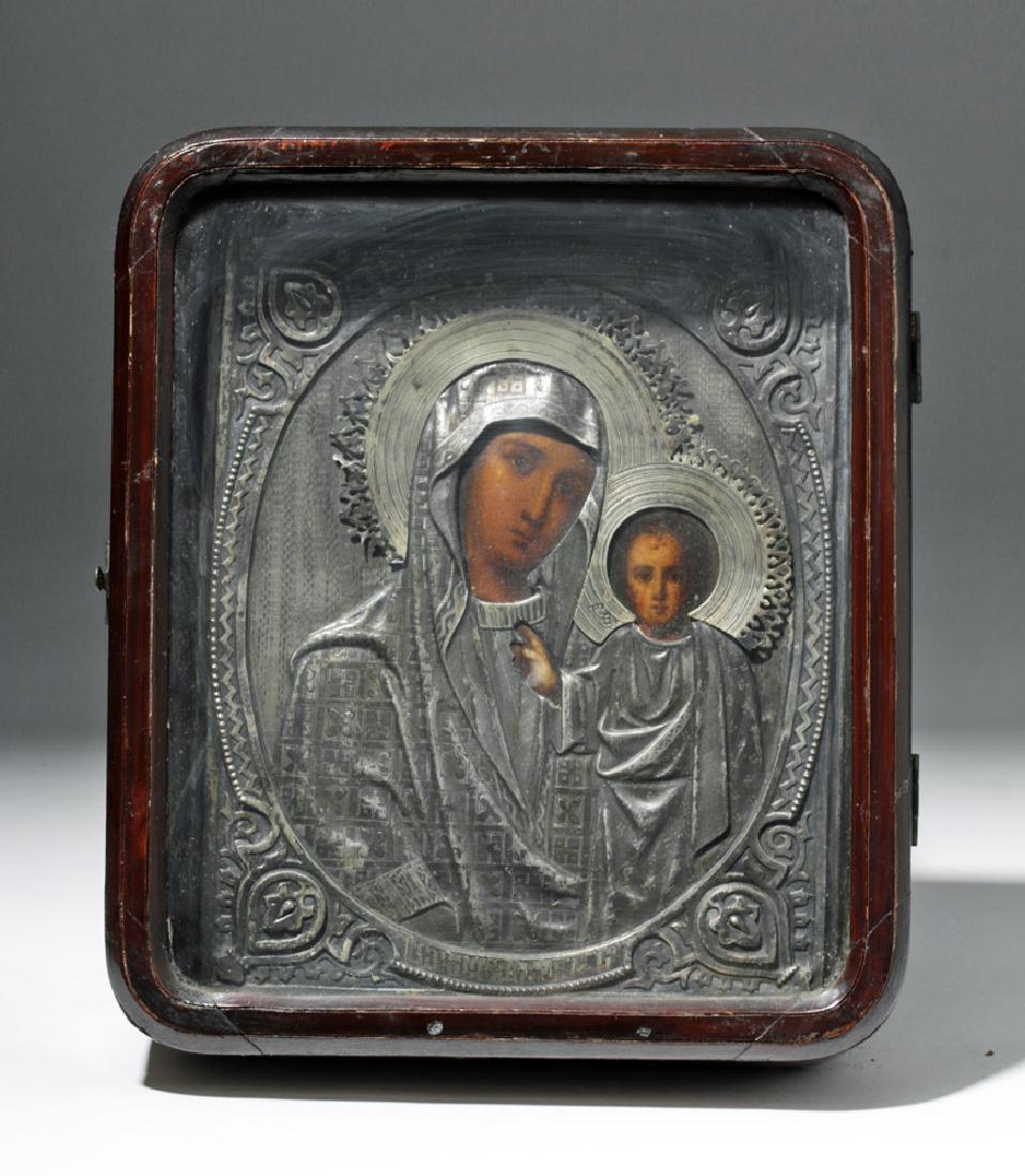 19th C. Russian Icon / Silver Oklad - Virgin Hodegetria (1 of 7)