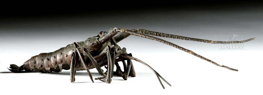 Signed Japanese Edo Period Copper Articulated Crawfish: East Asia, Japan, late Edo to early Meiji period, ca. mid 19th to early 20th century CE. A lovely articulated model of a crawfish, with a signature on the underside of its carapace. Meticulously const