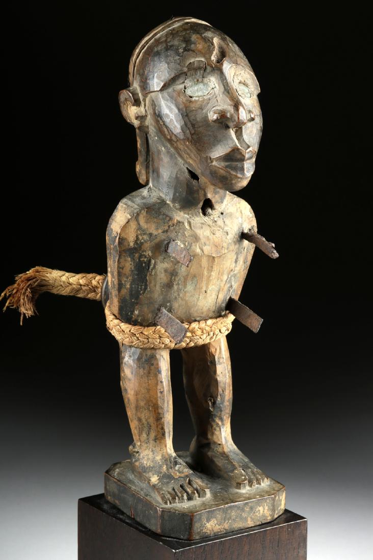 Late 19th C. Yombe / Vili Wood & Iron Nkisi Figure: Central Africa, Democratic Republic of the Congo, Yombe or Vili peoples, ca. late 19th to early 20th century CE. A lovely hand-carved wooden power figure known as an "nkisi nkondi" (literally translat