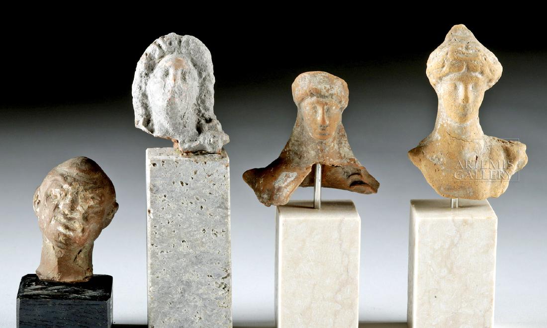Lot of 4 Greek Hellenistic Pottery Heads, ex Bonhams (1 of 4)