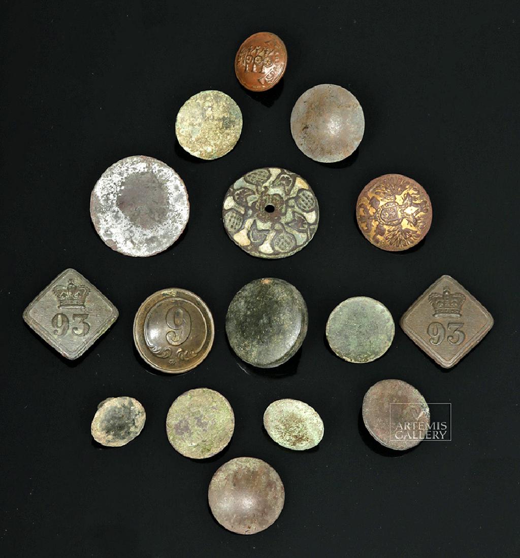 Lot of 16 Antique European Bronze + Lead Buttons