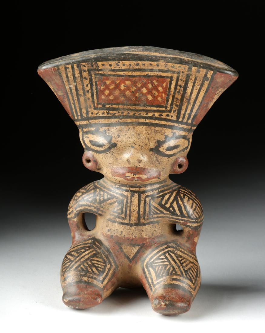 Costa Rican Polychrome Whistle Figure - Venus: Pre-Columbian, Central America, Costa Rica, Guanacaste/Nicoya region, ca. 200 to 600 CE. A hand-built pottery female Venus figure possessing the elegant stylings of the Guanacaste-Nicoya artisans. She