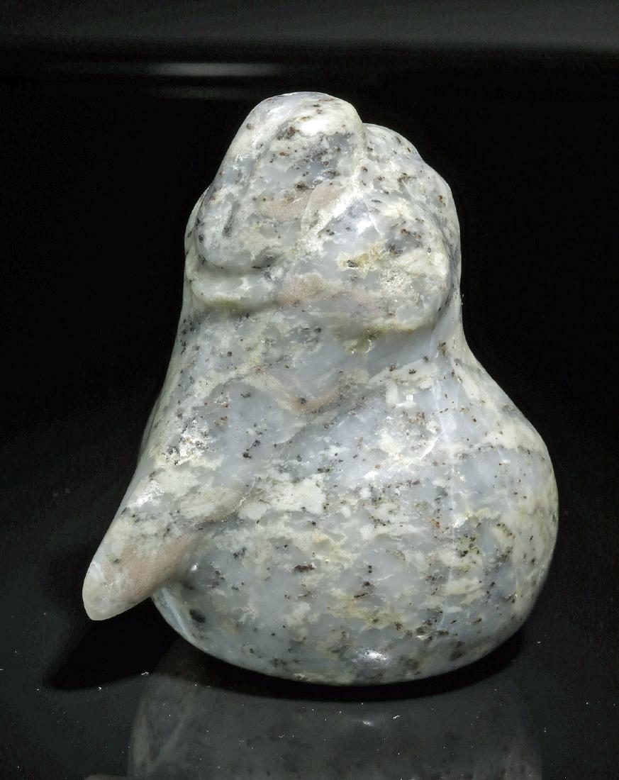 Rare Costa Rican Stone Mace Head - Hummingbird: Pre-Columbian, Costa Rica, ca. 500 CE. Hand-carved from a beautiful piece of grey, cream, and streaked black hard stone, this is a ceremonial mace head in the form of a hummingbird's head and bulbous