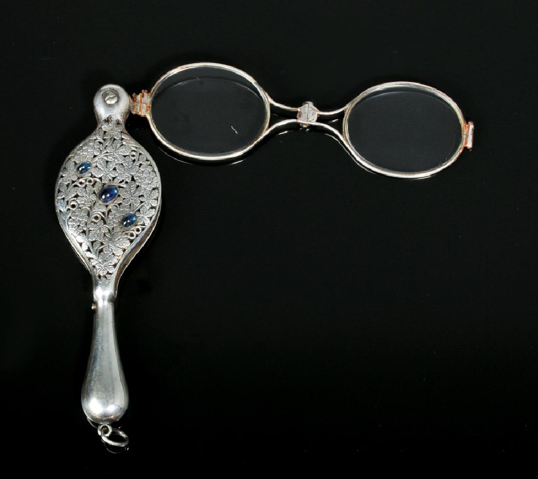 19th C. Silver Lorgnette Eyeglasses w/ Sapphires (1 of 7)