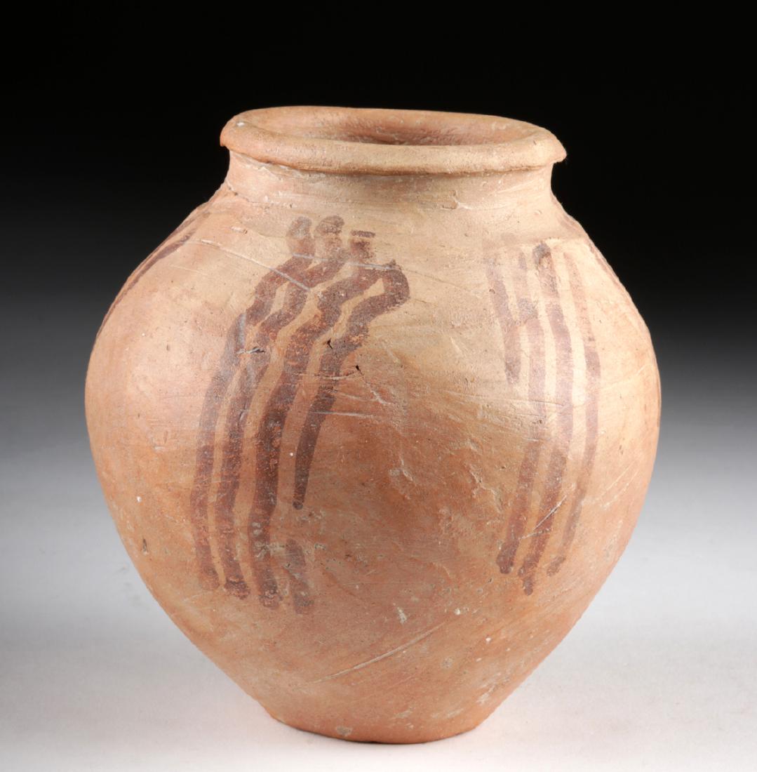 Fine Egyptian Predynastic Pottery Acorn Jar: Ancient Egypt, Predynastic Period, late Naqada II to early Naqada III, ca. 3200 BCE. A lovely and large hand-built pottery vessel of an acorn-shaped form, a rounded shoulder, a deep interior cavity, a