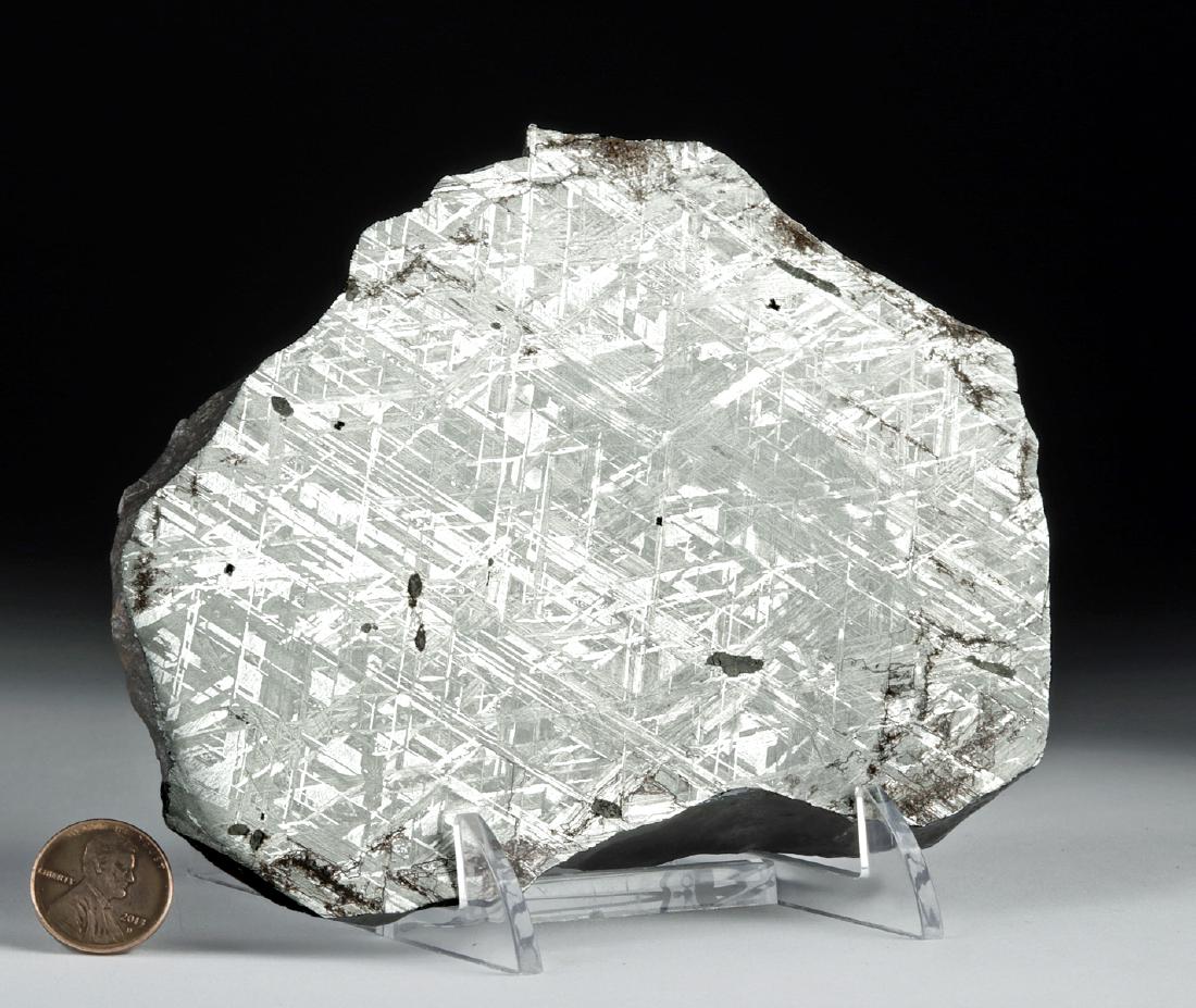 Beautiful Gibeon Meteorite Slice - 1814.37 g: Africa, Namibia, fall dates to prehistoric times, meteorite discovered by Captain J.E. Alexander in 1838 CE. A beautiful slice of the Gibeon meteorite, cut in modern times to reveal the beautiful iron