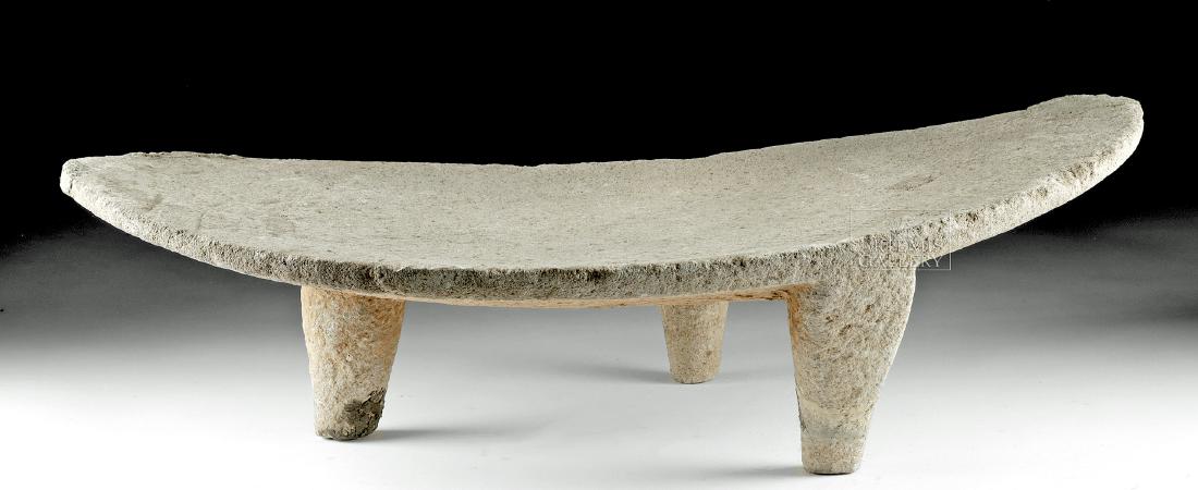 Huge Costa Rican Stone Metate: Pre-Columbian, Central America, Costa Rica, Atlantic Watershed, ca. 800 to 1200 CE. A beautiful ceremonial metate of a massive size, hand-carved from a single piece of grey volcanic stone. The lightly