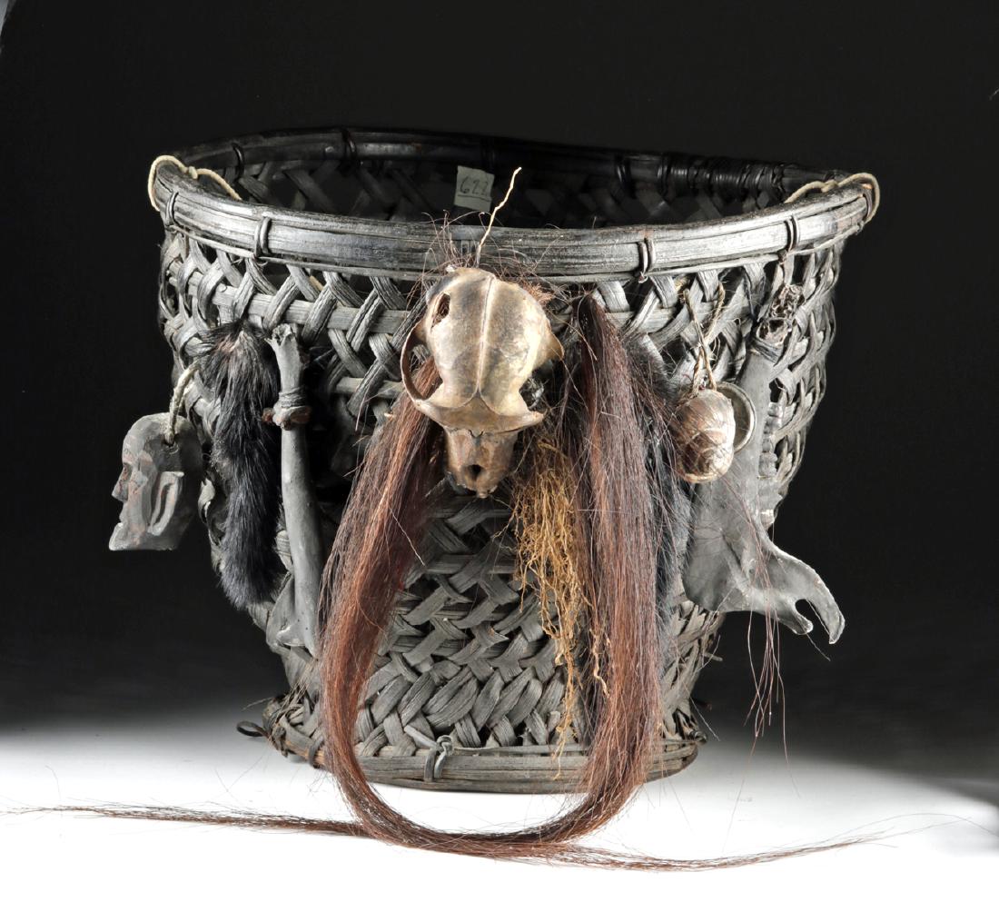 Early 20th C. Naga Rattan Basket - Monkey Skull, Boar (1 of 7)
