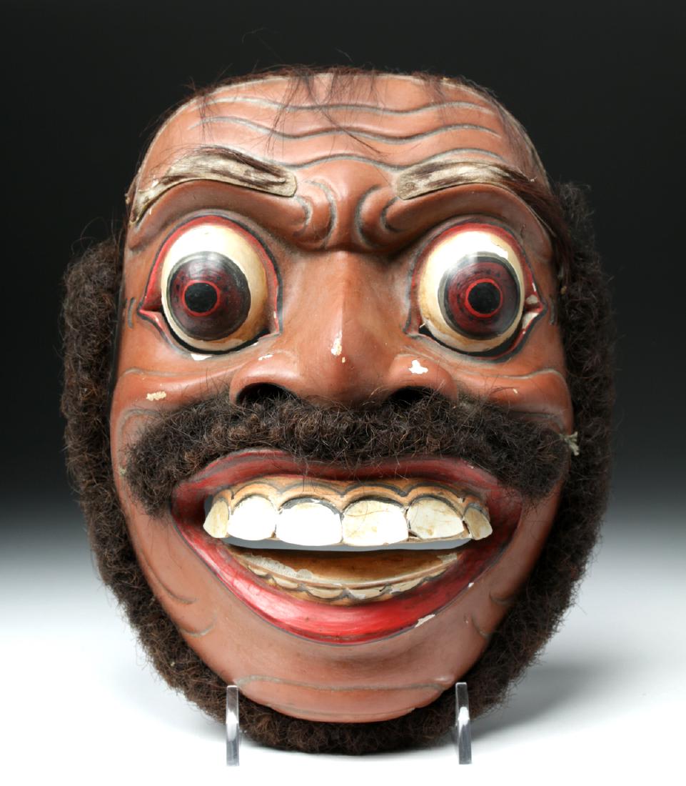 Indonesian Topeng Patih Demung Wood Mask: **Originally Listed At $125** Indonesia, Bali, ca. 1960 CE. A finely carved and finished Patih Demung mask used in a dramatic form of dance in Indonesia in which performers interpret traditional myths