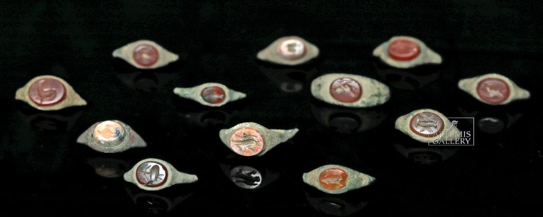 Lot of 12 Roman Bronze & Intaglio Ring Fragments: 100% of the Hammer price of all lots sold in this auction will be donated to the Walk to End Alzheimer's Disease, the world's largest event to raise awareness and funds for Alzheimer's care, support a
