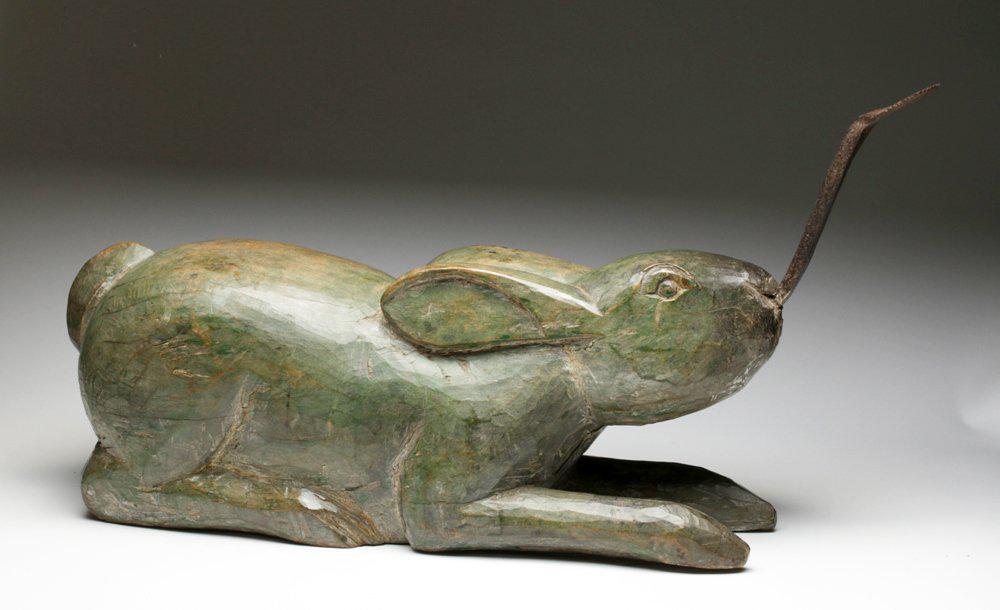 Thai Rabbit Coconut Grater - Sage Green: **Originally Listed At $825** Southeast Asia, Thailand, ca. late 19th to early 20th century CE. Our version of the Easter Bunny! Literally called a "coconut rabbit", this grater is carved from wood an