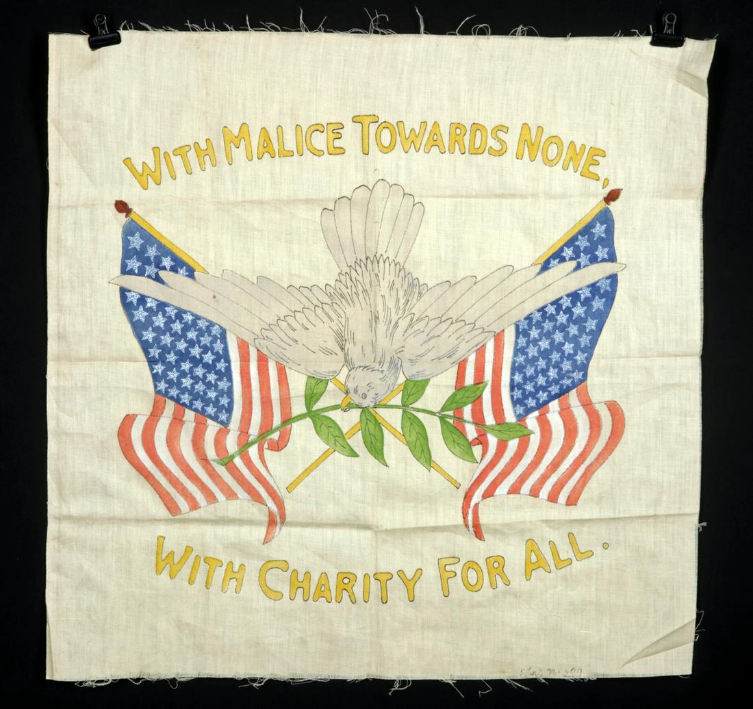 WWI Era American Textile Peace Flag w/ Lincoln's Words: **Holiday Shipping Deadlines** USA Domestic: 12/14 for Standard; 12/23 for Express International: 12/7 for Standard; 12/19 for Express North America, United States, 1912. A World War