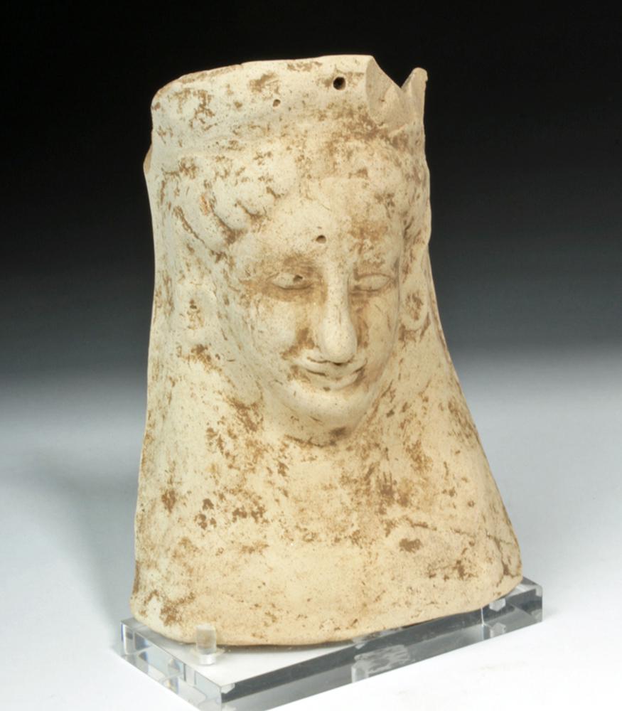Archaic Greek Earthenware Protome of Goddess: 100% of the Hammer price of all lots sold in this auction will be donated to Community Food Share by Artemis Gallery. $1.00 = 3 meals! **Originally Listed At $250** Western Greece, Rhodes, Archaic