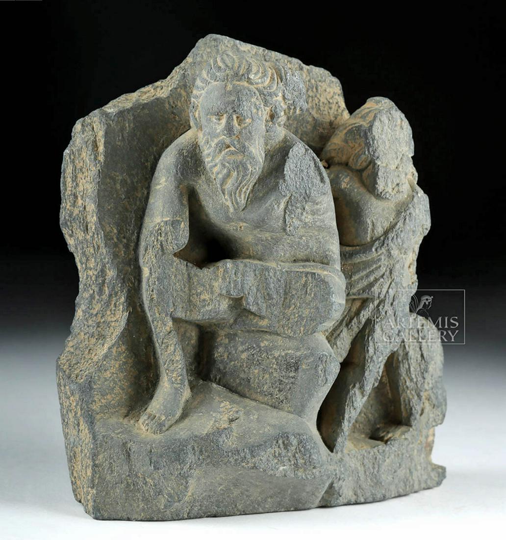 Gandharan Grey Schist Relief - 2 Male Figures (1 of 8)