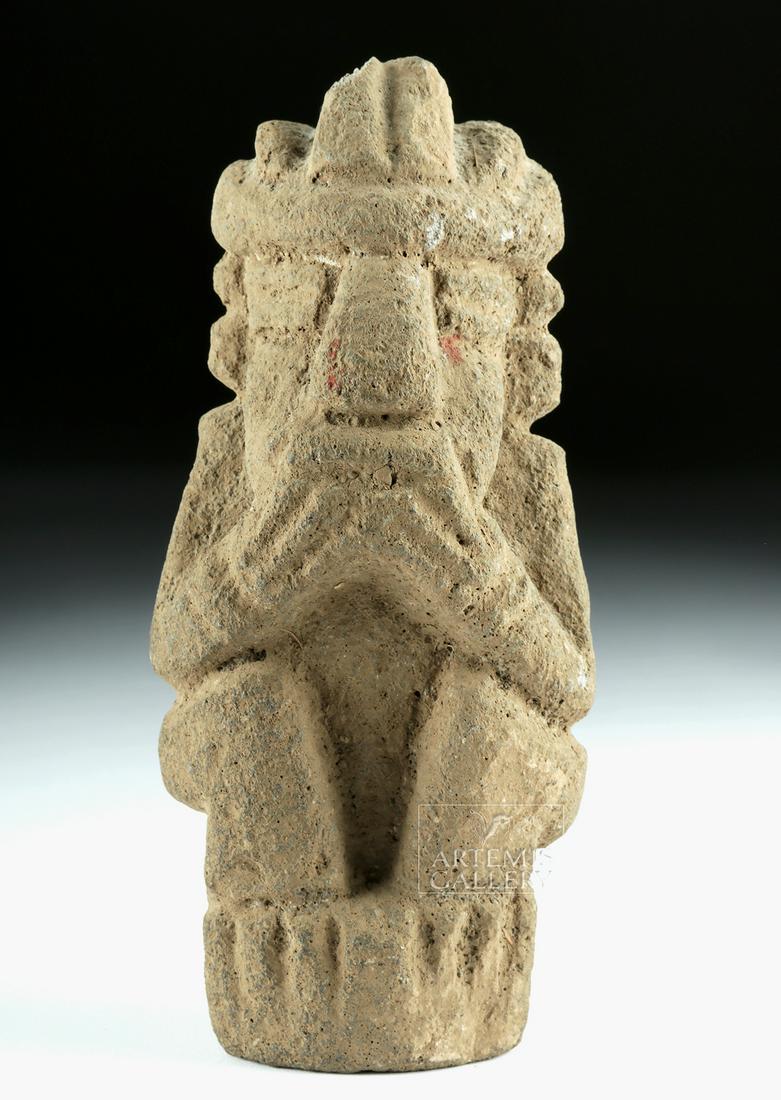 Costa Rican Stone Shaman Figure in Trance Form: **Originally Listed At $400** Pre-Columbian, Central America, Costa Rica, Central Highlands, Atlantic Watershed, ca. 1000 to 1400 CE. Carved from a porous grey volcanic stone, this is a shaman figure 