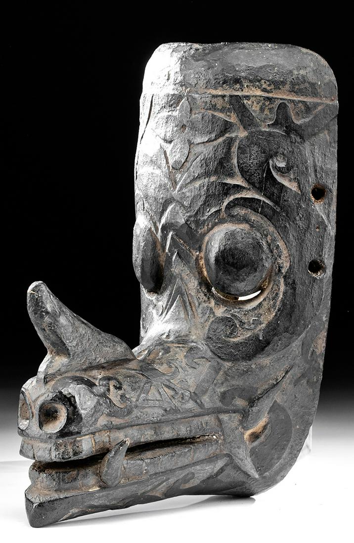 Early 20th C. Dayak Wood Hudoq Mask - Wild Boar: Indonesia, Borneo, East Kalimantan, Dayak peoples, ca. early 20th century CE. A powerful hand carved wooden mask in the form of a wild boar, used in the Hudoq harvest festival. The Dayak celebrate the