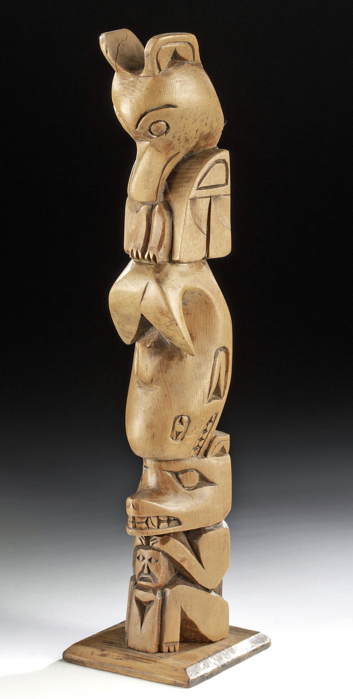 20th C. Nuu-Chah-Nulth Cedar Totem Pole w/ Animals: Native American/First Nations, Pacific Northwest Coast, British Columbia, Nuu-chah-nulth (Nootka) people, ca. mid-20th century CE. A lovely totem pole depicting a variety of stylized zoomorphic creatu