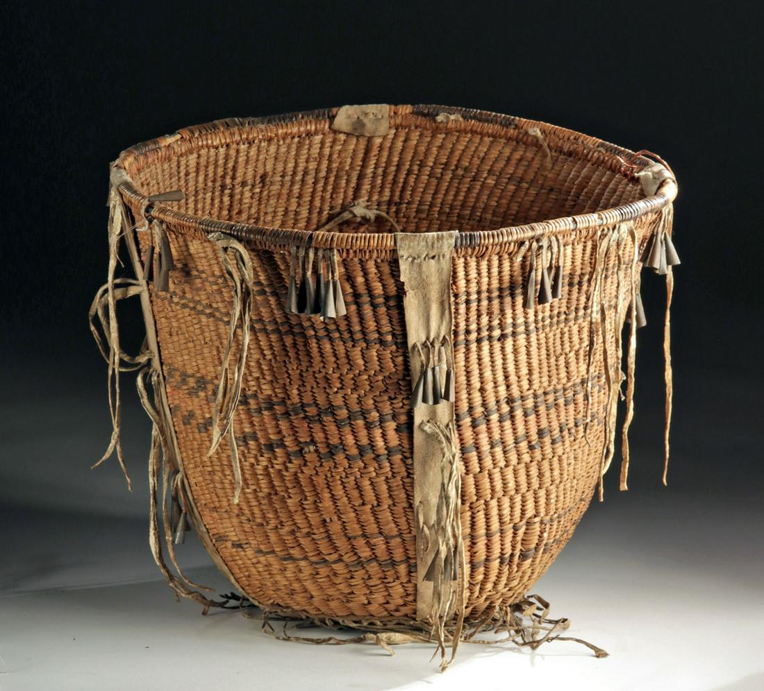 19th C. Apache Woven Burden Basket w/ Tin Cones Mar 30, 2020