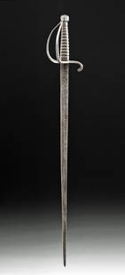 17th C. Spanish Colonial Steel & Wood Espada Ancha: Western Europe or North America, Spain or Mexico, Spanish Colonial Period, ca. 17th to early 18th century CE. A wonderful double-edged short sword known as an espada ancha ("wide sword"). The