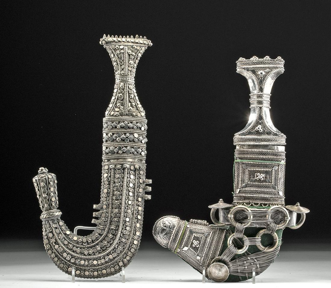 Two 20th C. Yemeni Steel & Silver Jambiya Daggers (1 of 6)