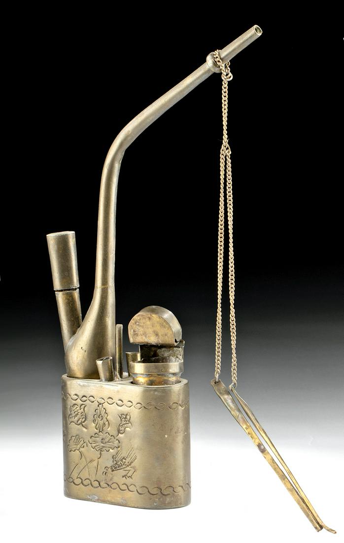 Late 19th C. Chinese Brass Opium Pipe (1 of 6)