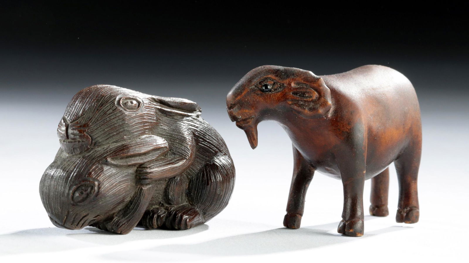 Lot of 2 Early 20th C. Japanese Boxwood Netsuke (1 of 6)